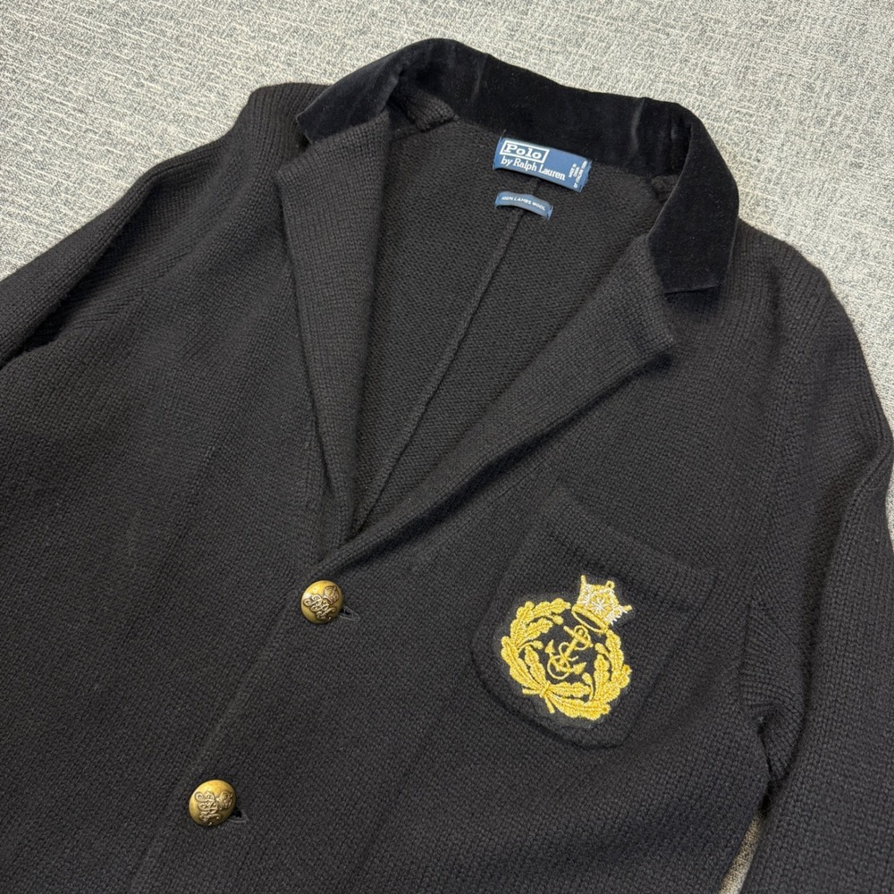 Polo Ralph Lauren Knit Blazer Sweater Men M Gray Cardigan Lambswool Italian Yarn